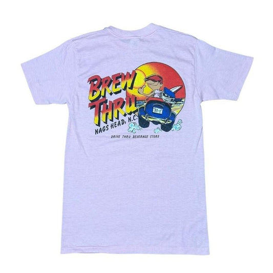 80s Brew Thru Nags Head NC USA Pink Single Stitch Mullet Graphic T-shirt