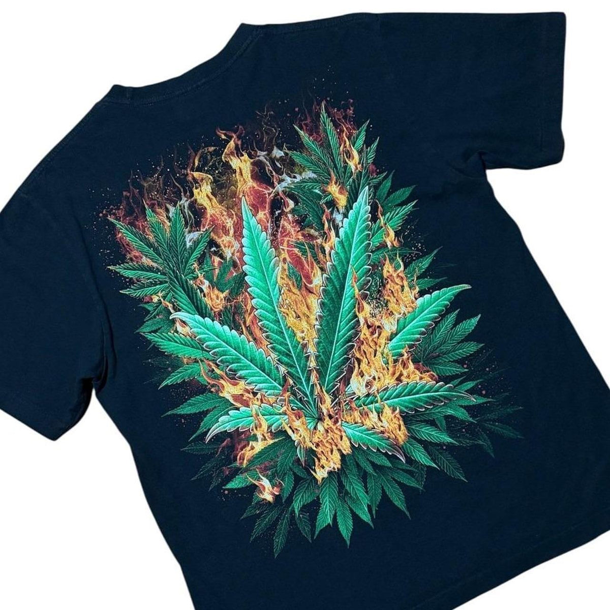 Y2K Weed Stoner Kush Herb Marijuana Plant Flame Leaf Art Graphic T-shirt