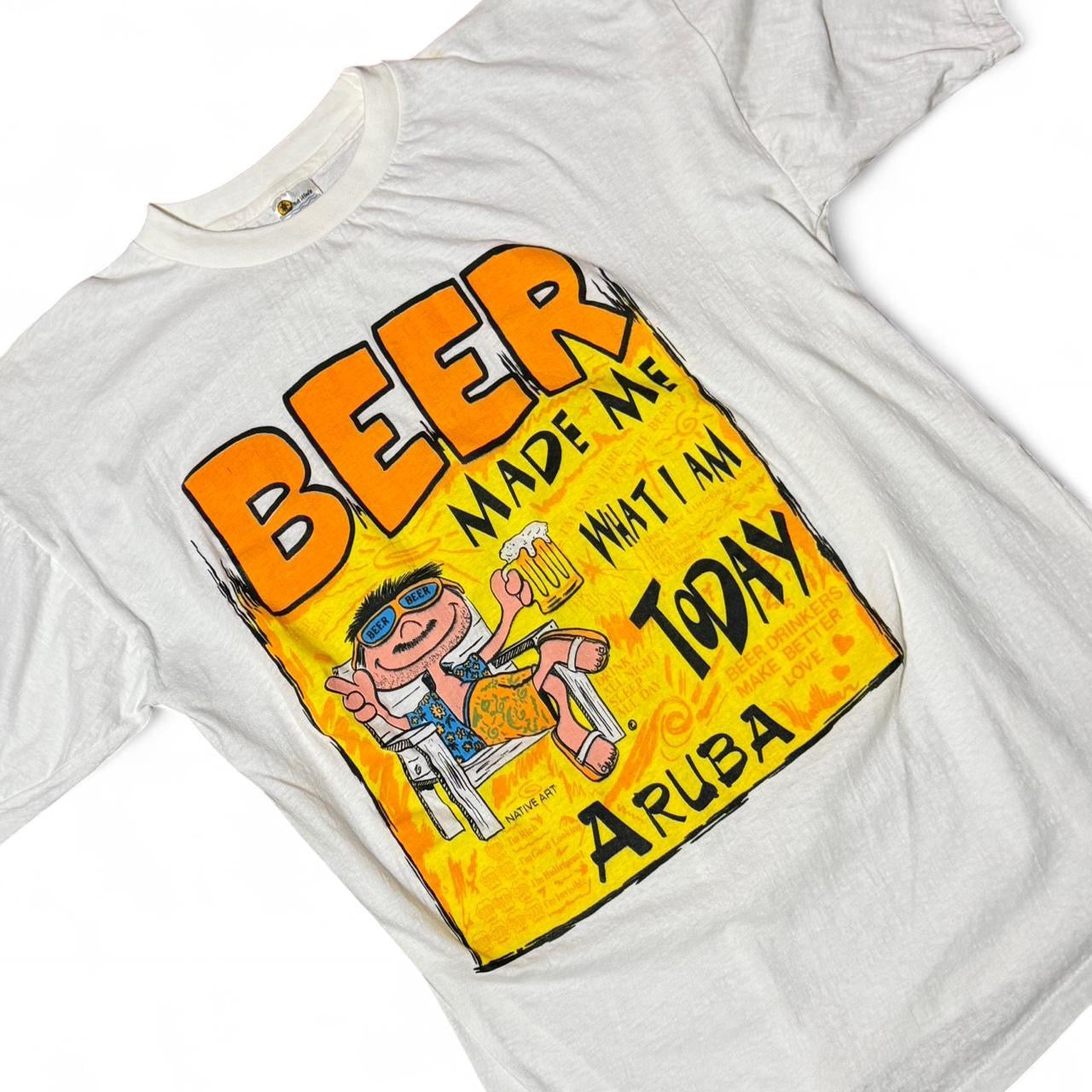 Vintage 90s Beer Made Me Who I Am Today Aruba Souvenir Funny T-shirt