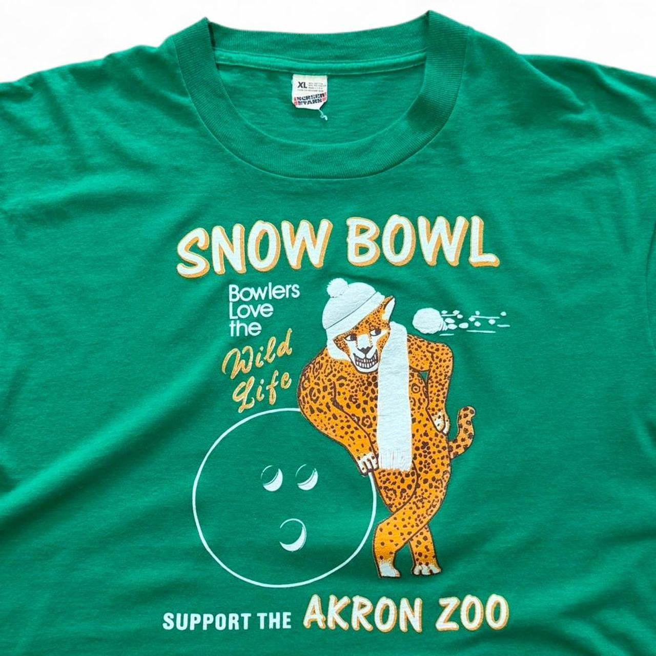 Vintage 80s Akron Zoo Snow Bowl Support Souvenir Cheetah Art T-shirt