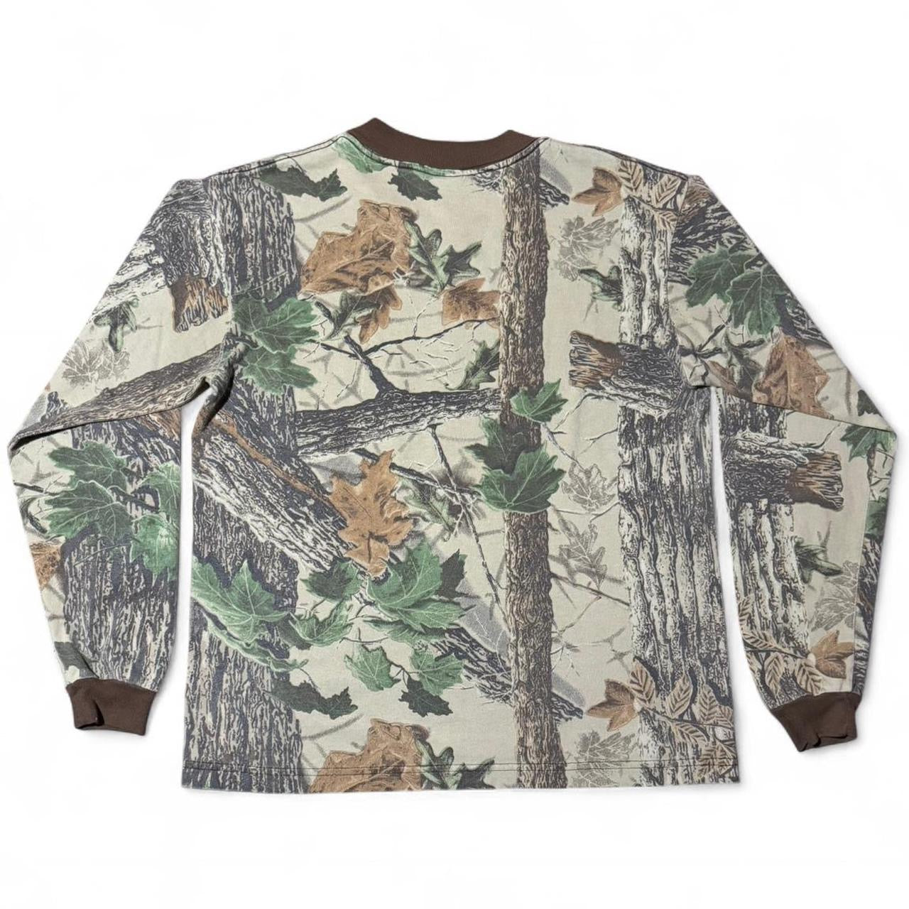 90s Long Sleeve Camouflage Real Tree Brown Collar Ringer Pocket Shirt