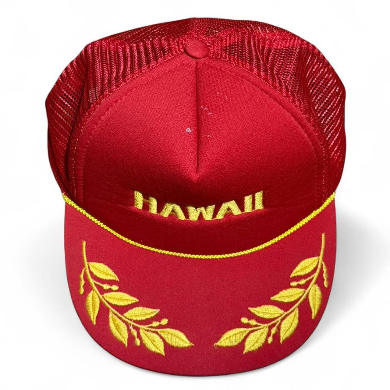 Vintage 90s Gold Leaf Embroidery Hawaii Tourist Souvenir Mesh Trucker Hat