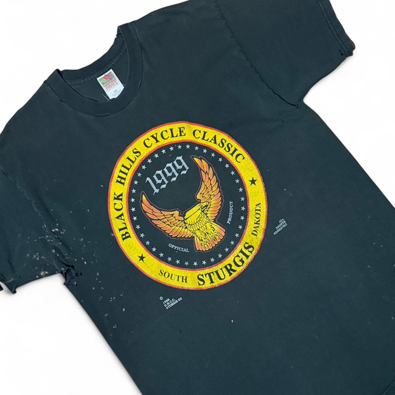 ‘99 Thrashed Black Hills Motorcycle Classic Sturgis Biker Tee