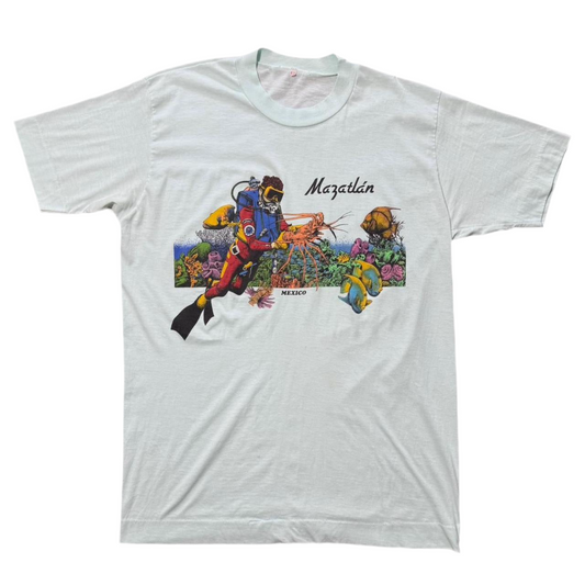 80s Mazatlan Mexico Blue Scuba Diver Tee