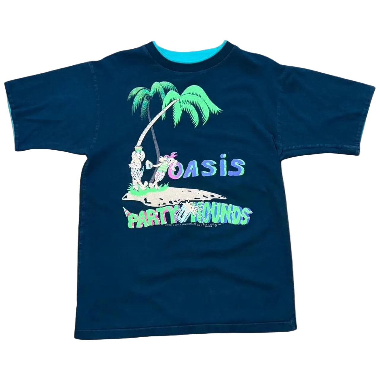 Vintage 90s Oasis Party Hounds Cartoon Beach Palm Tree Animal T-shirt