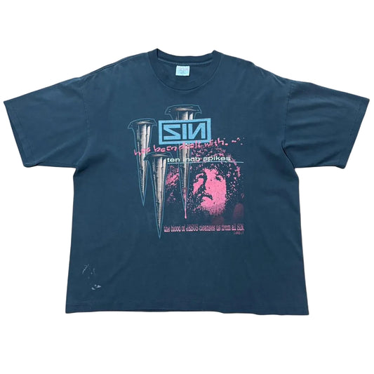 Rare Vintage SIN Parody Nine Inch Nails Ten Inch Spikes Jesus Religious God T-shirt