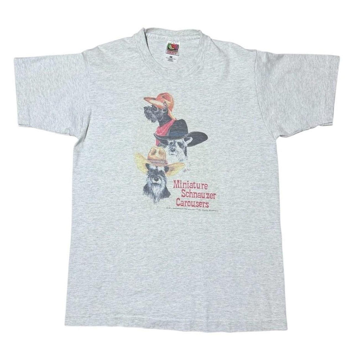 90s Miniature Schnauzer Carousers Puppy Dog Animal Cowboy Hats T-shirt
