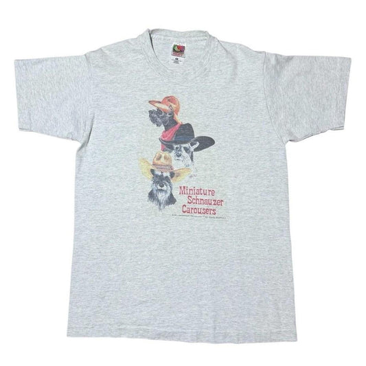 90s Miniature Schnauzer Carousers Puppy Dog Animal Cowboy Hats T-shirt