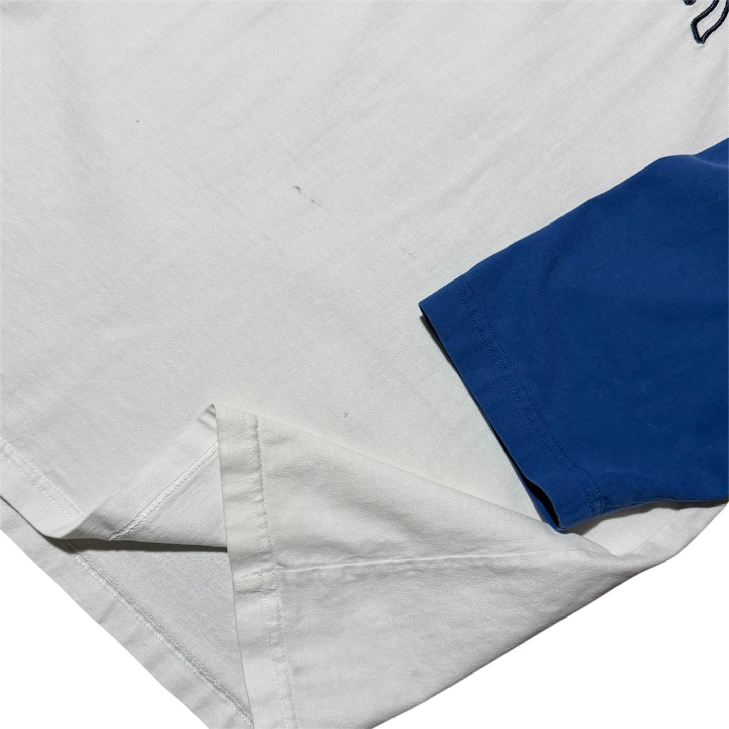 Y2K Reebok White Blue Embroidered Spellout Logo Raglan Baseball T-Shirt
