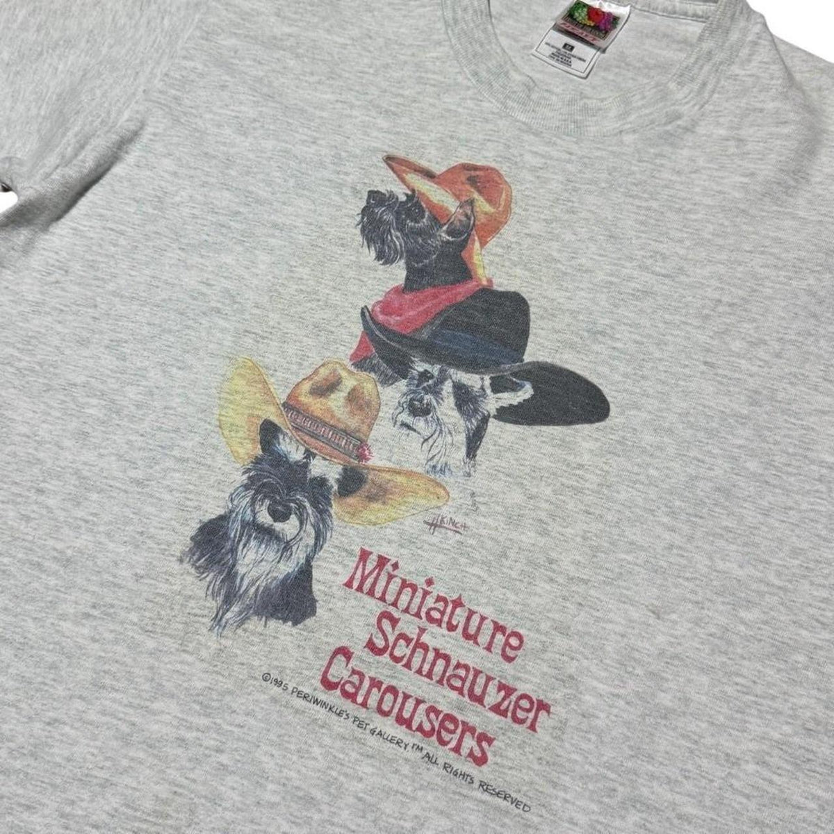 90s Miniature Schnauzer Carousers Puppy Dog Animal Cowboy Hats T-shirt