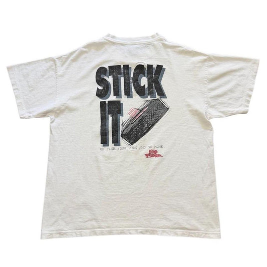 90s No Fear Stick It Hockey Puck Art Distressed Sports Graphic T-shirt