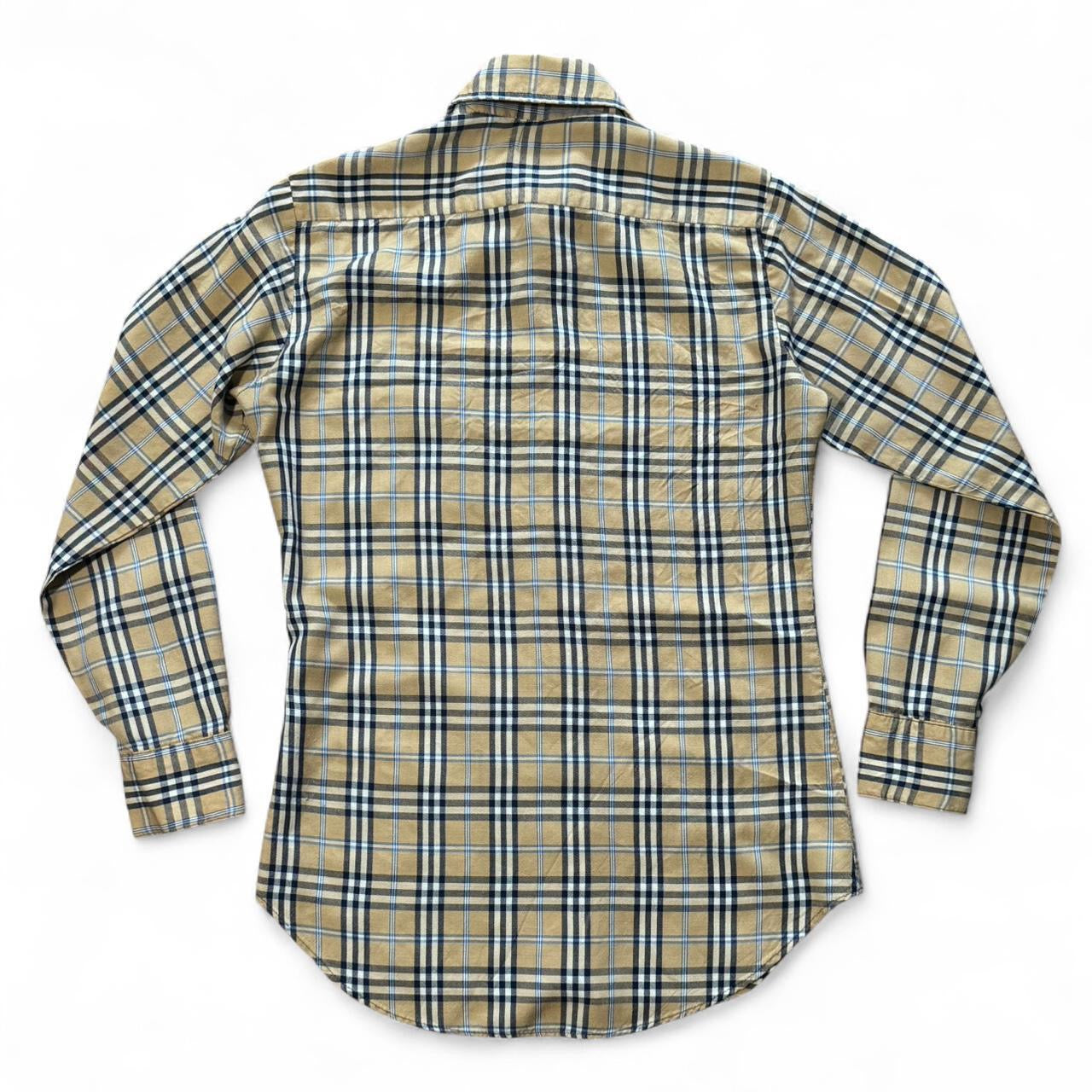 70s Pearl Snap Burberry Pattern Cream White Red Plaid Button Up