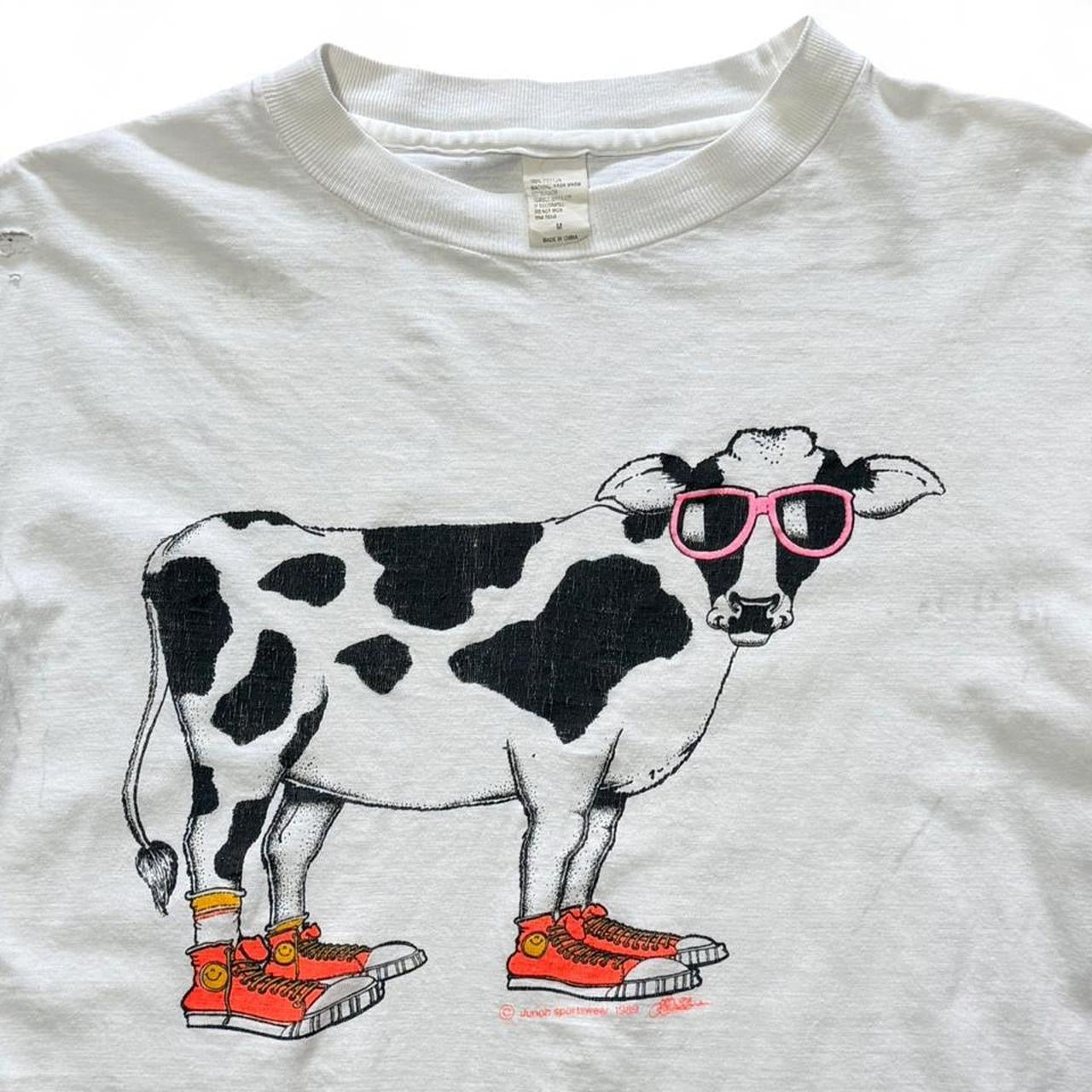 Vintage ‘89 Cool Smiley Cow Animal Funny Cute Art Graphic T-shirt