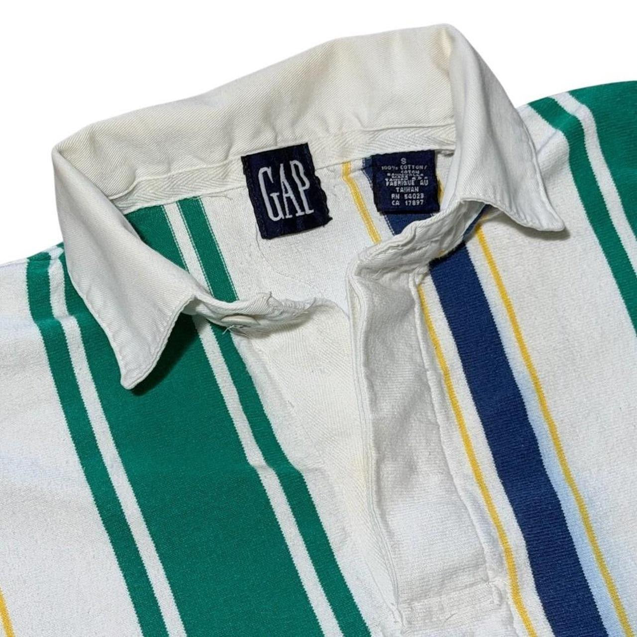 90s Gap Vertical Striped Rugby Polo Green Blue White Long Sleeve Shirt