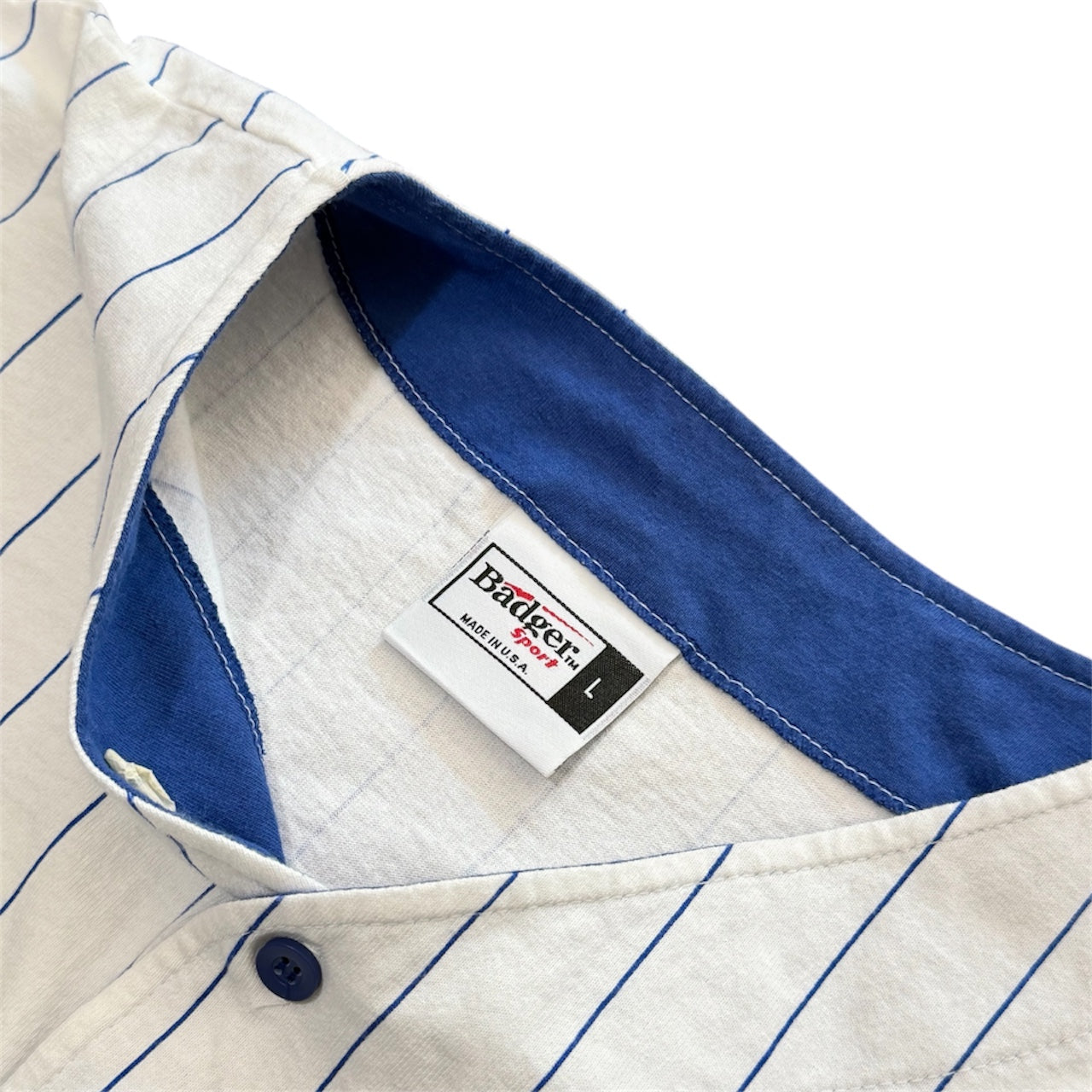 Vintage 90s Badger Sport Irish Baseball Blue White Pinstripe Jersey USA Large
