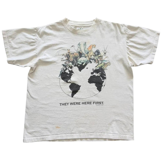 Vintage 90s Human-i-Tees They Were Here First Animals Art Nature T-shirt
