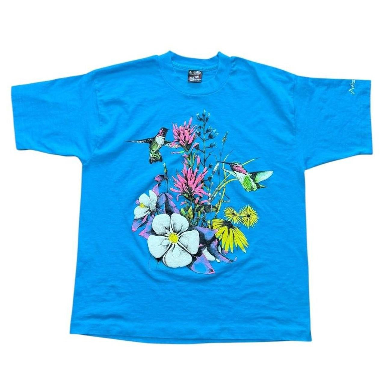 90s Arizona Hummingbird Flower Nature Floral Puff Print Graphic T-Shirt