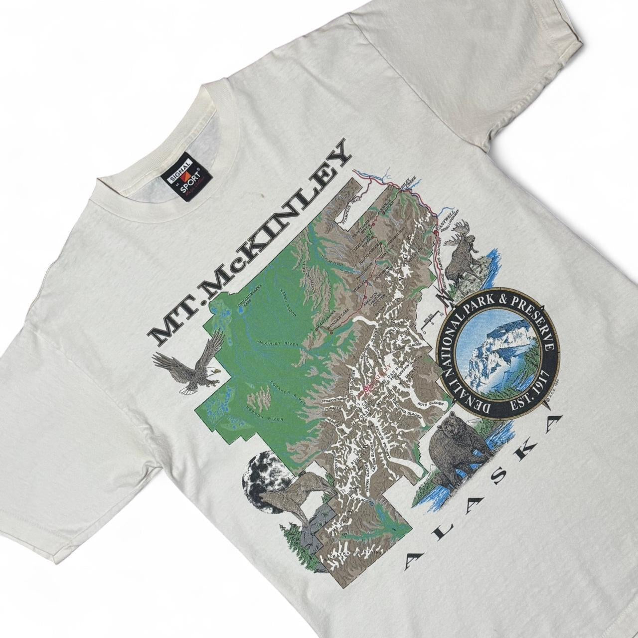 90s Mt. McKinley Alaska Wildlife Nature Animal Map Outdoors Tee