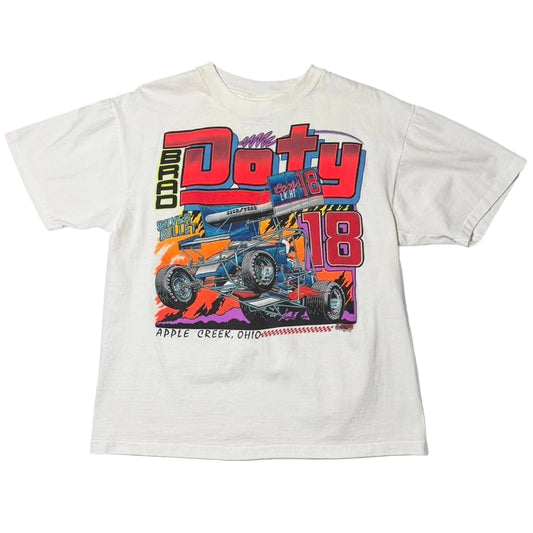 Vintage 90s Brad Doty Nascar Sprint Racer Ohio Auto Car Graphic T-shirt