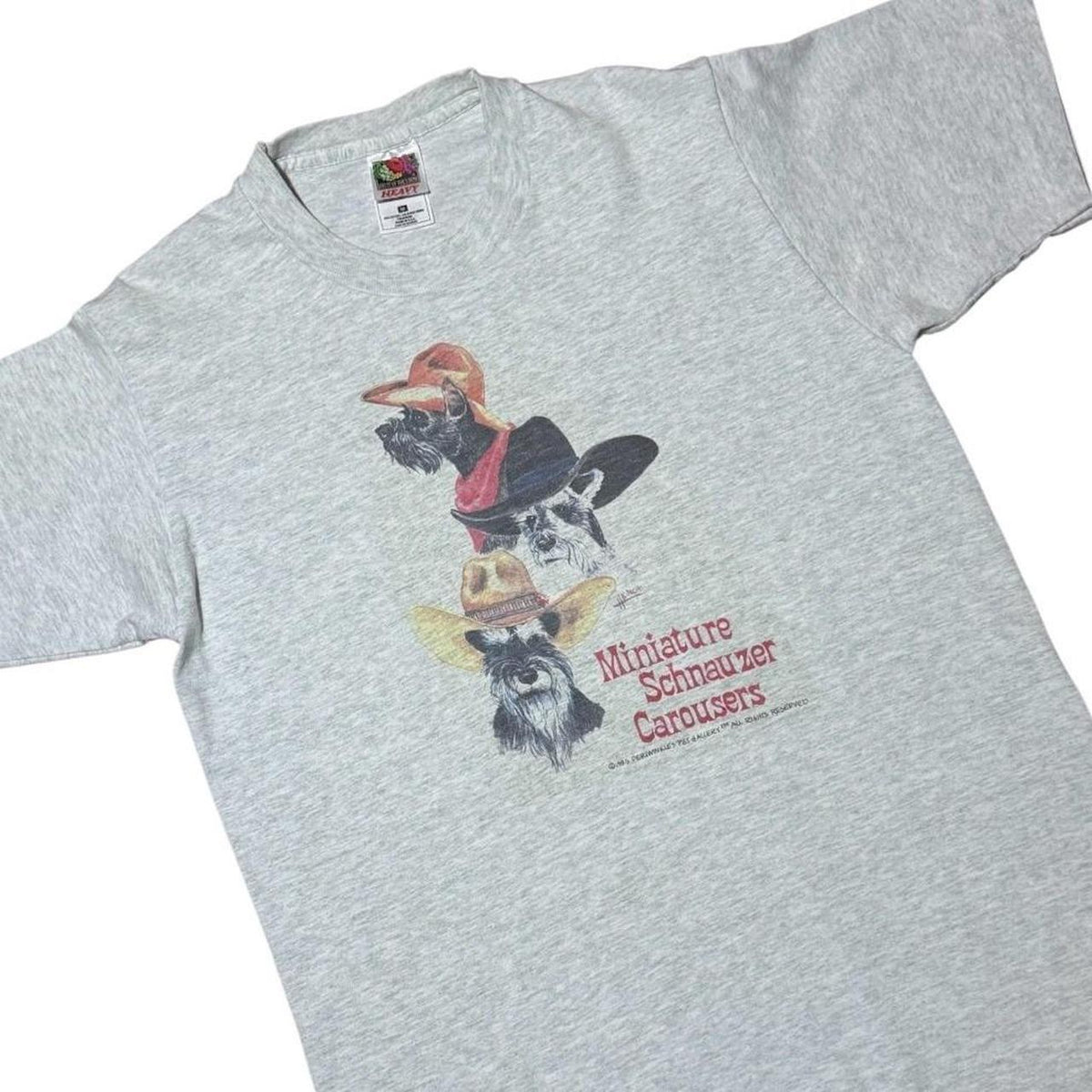 90s Miniature Schnauzer Carousers Puppy Dog Animal Cowboy Hats T-shirt