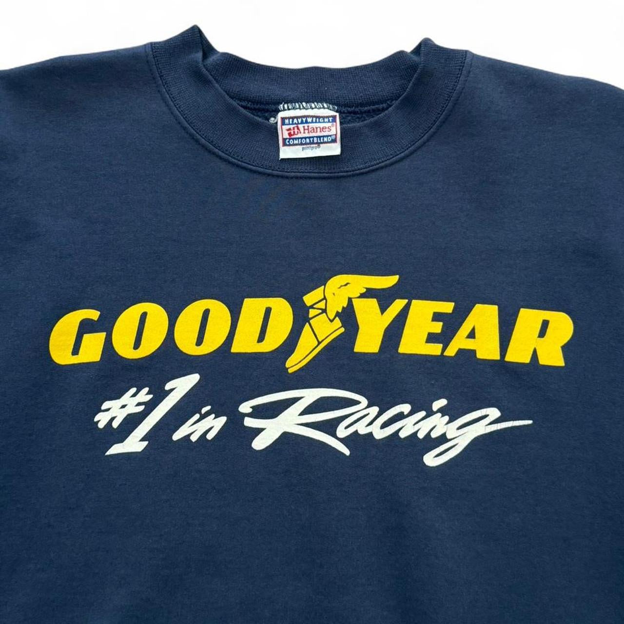 90s Goodyear Tires Racing Auto Car Mechanic Navy Crewneck Hanes Sweater