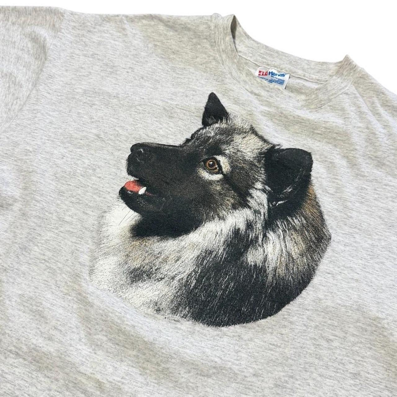 90s Keeshond Elkhound Dog Puppy Animal Cute Pet Art Graphic Grey T-shirt