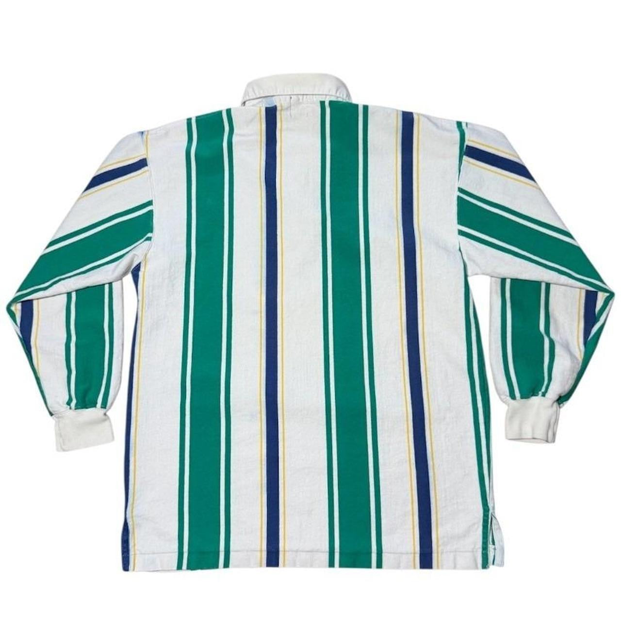 90s Gap Vertical Striped Rugby Polo Green Blue White Long Sleeve Shirt