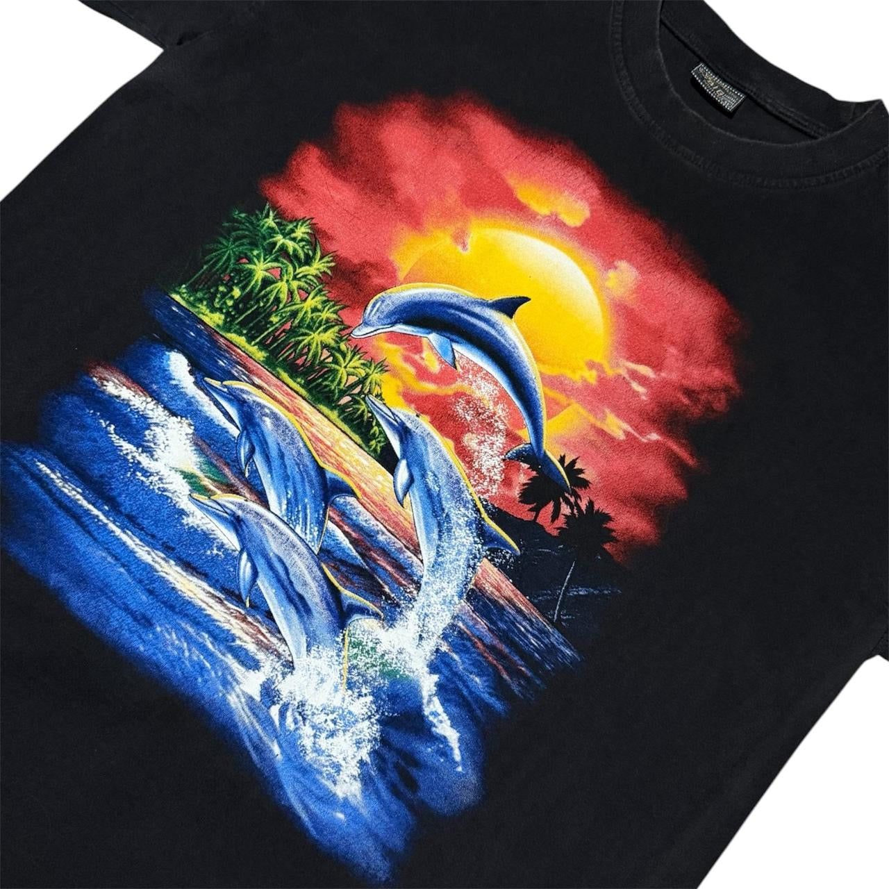 Y2K Dolphin Tropical Sunset Ocean Nature Double Sided Graphic T-Shirt