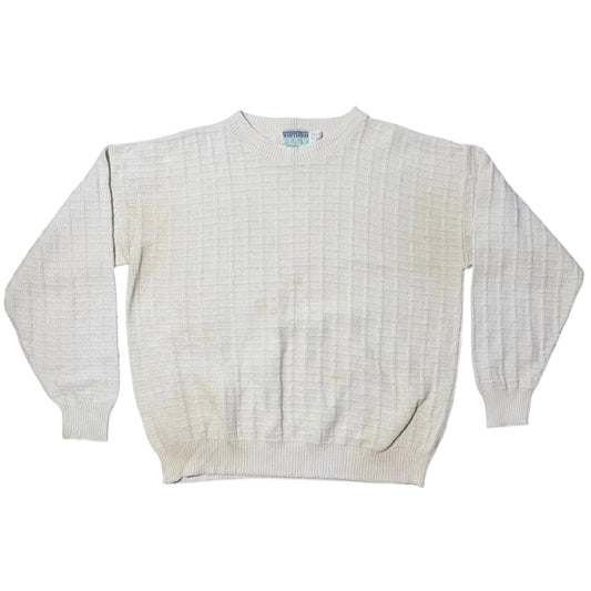 90s Distressed Cream White Fish Bay Cotton Knit Sweater