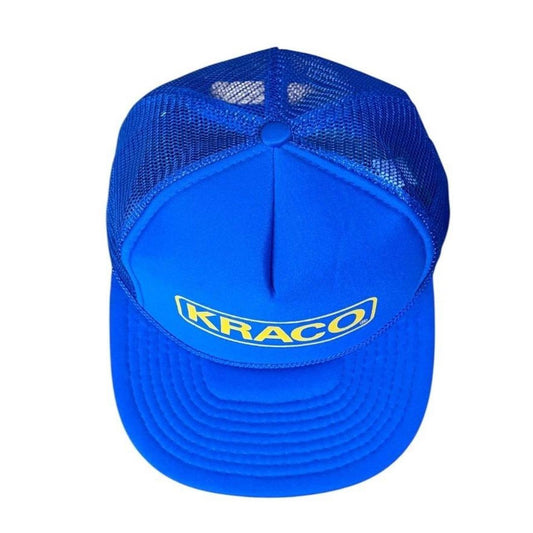 80s 90s Kraco Automotive Blue Logo Mesh Snapback Cap Nissin Trucker Hat