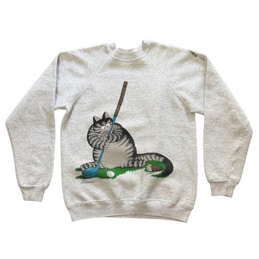 Vintage 90s B Kliban Cat Golfing Art Graphic Raglan Pullover Crewneck Sweater