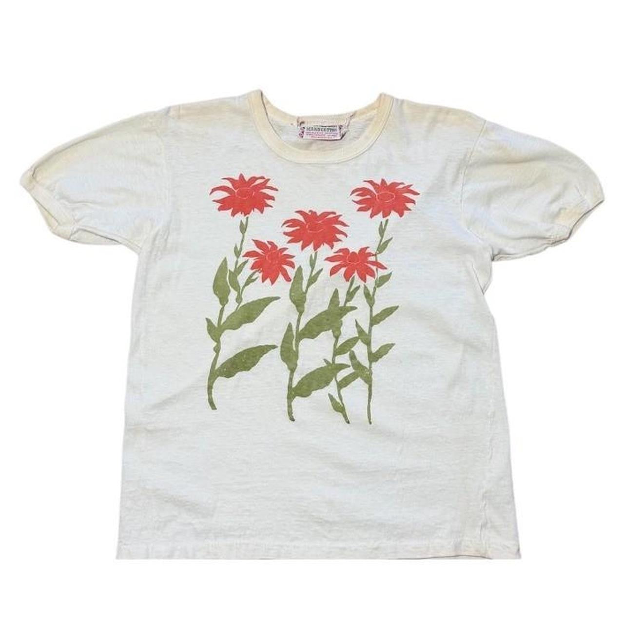 70s Mako Cotton Floral Art Red Flowers Graphic Single Stitch T-Shirt