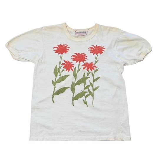 70s Mako Cotton Floral Art Red Flowers Graphic Single Stitch T-Shirt