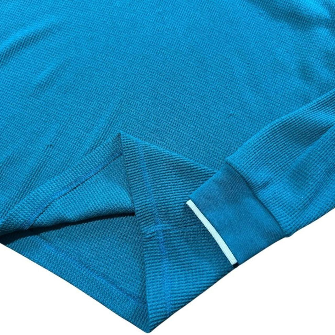 90s Teal Waffle Knit Henley Floral Trim Layer Collar Thermal Long Sleeve
