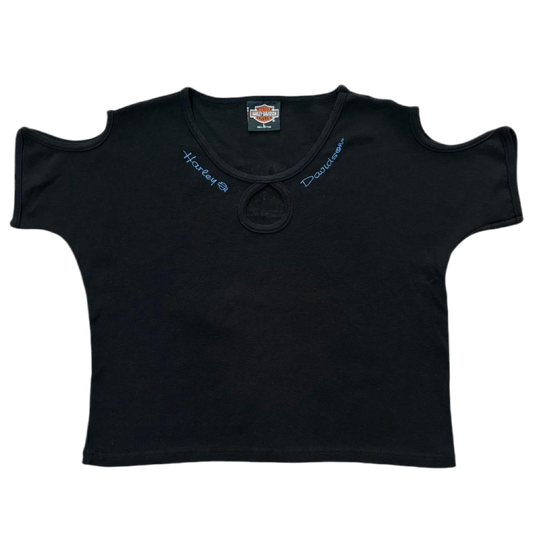 Harley Davidson Daytona Florida Embroidered Cold Shoulder Cut Out Top