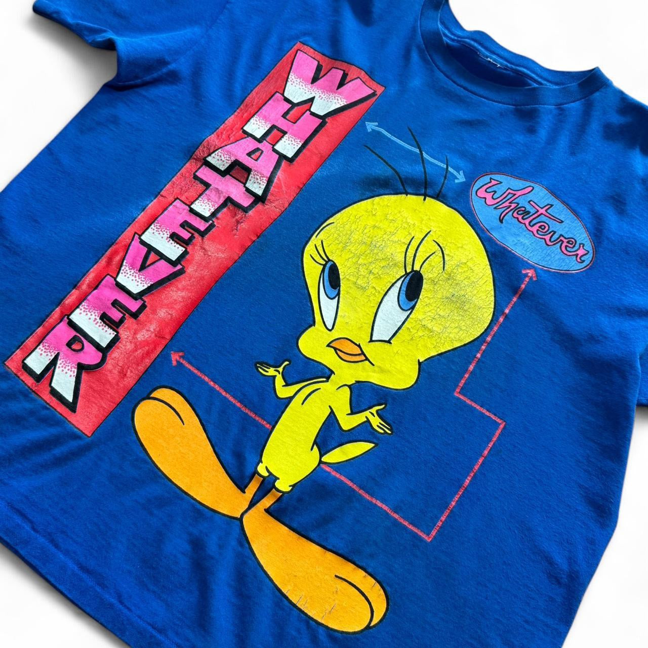 Looney Tunes Tweety Bird Cartoon “Whatever” Graphic Retro Blue Tee