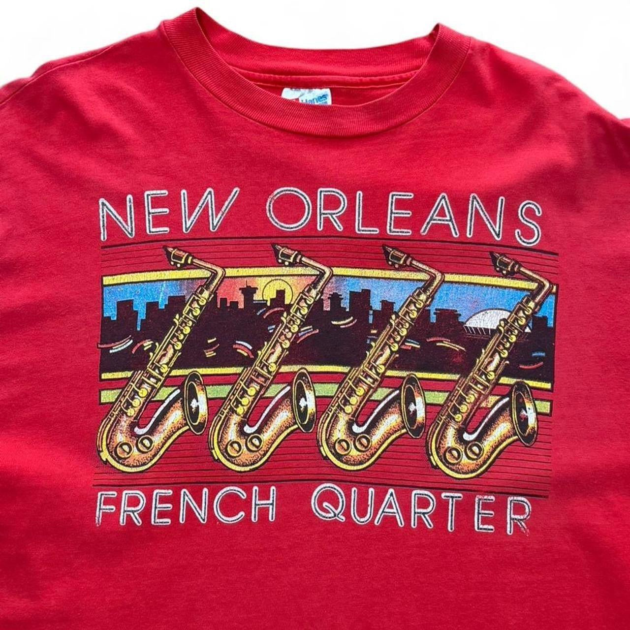 Vintage 90s New Orleans USA French Quarter Saxophone Jazz Graphic Red T-Shirt