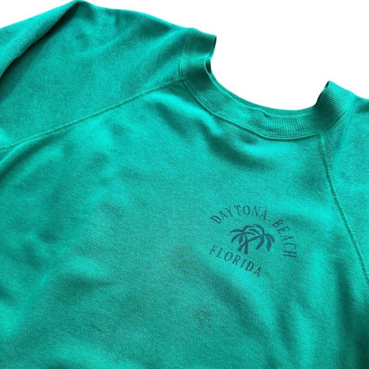 80s Pannill Daytona Beach Florida USA Teal Raglan Surf Palm Tree Sweater