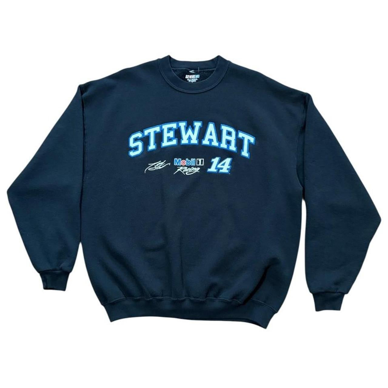 Y2K Tony Stewart Mobil 1 Racing Nascar Graphic Auto Crewneck Pullover Sweater
