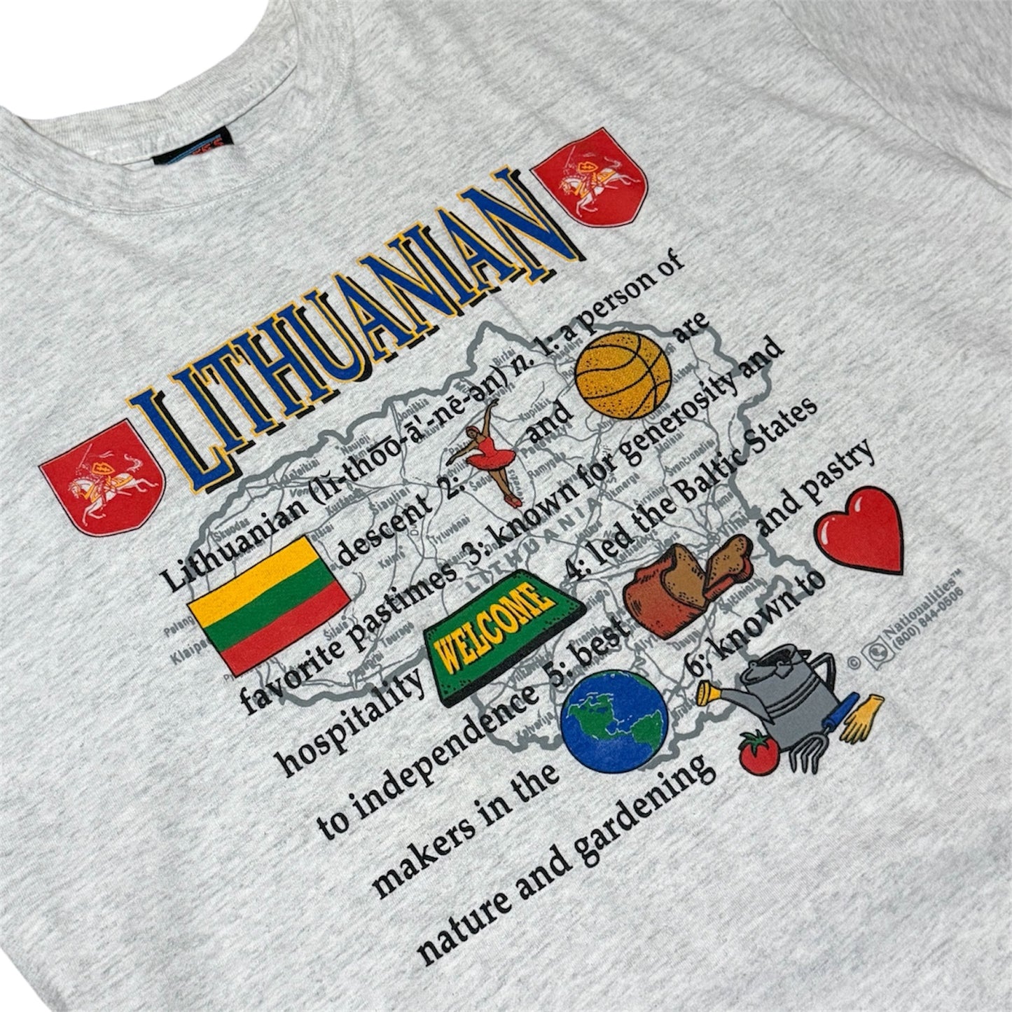 90s Lithuania Heritage Map Graphic Country Souvenir Tourist T-Shirt