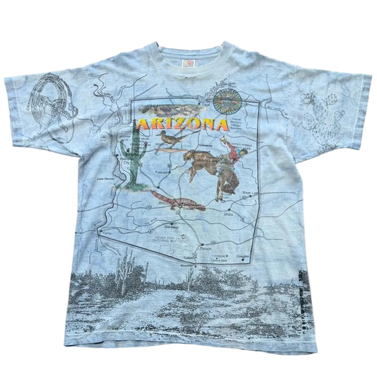 90s AOP Arizona State Map Souvenir Tourist Graphic Art T-shirt