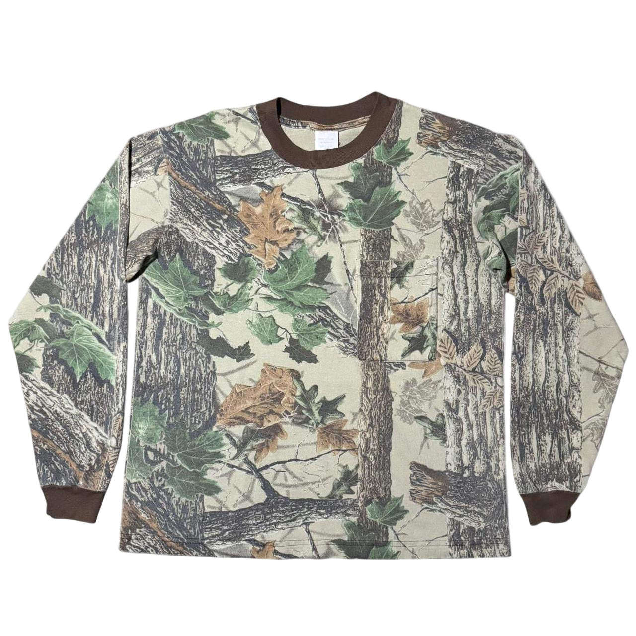 90s Long Sleeve Camouflage Real Tree Brown Collar Ringer Pocket Shirt