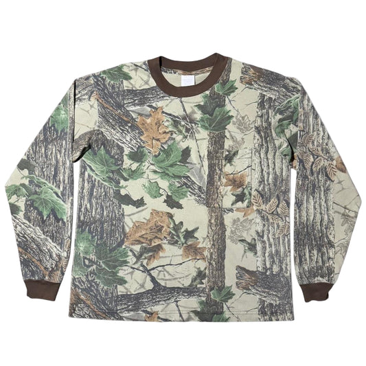 90s Long Sleeve Camouflage Real Tree Brown Collar Ringer Pocket Shirt