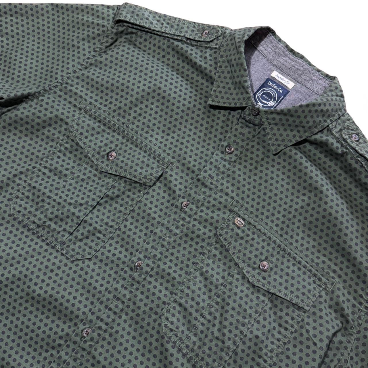 Green Geometric Polka Dot Pattern Button Up Regular Fit Diesel & Co Dress Shirt