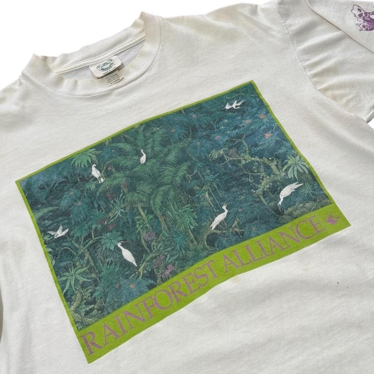 90s Rainforest Alliance Jungle Wild Animal Bird Tree Art Graphic T-shirt