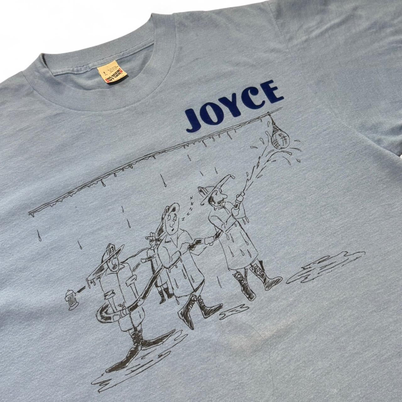 70s Baby Blue Felt Print MCFDA Sports Team Firefighters Joyce Tee