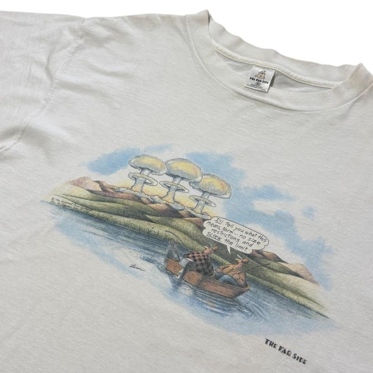 90s The Far Side Gary Larson Fishing Nuclear Comic Art Graphic T-shirt