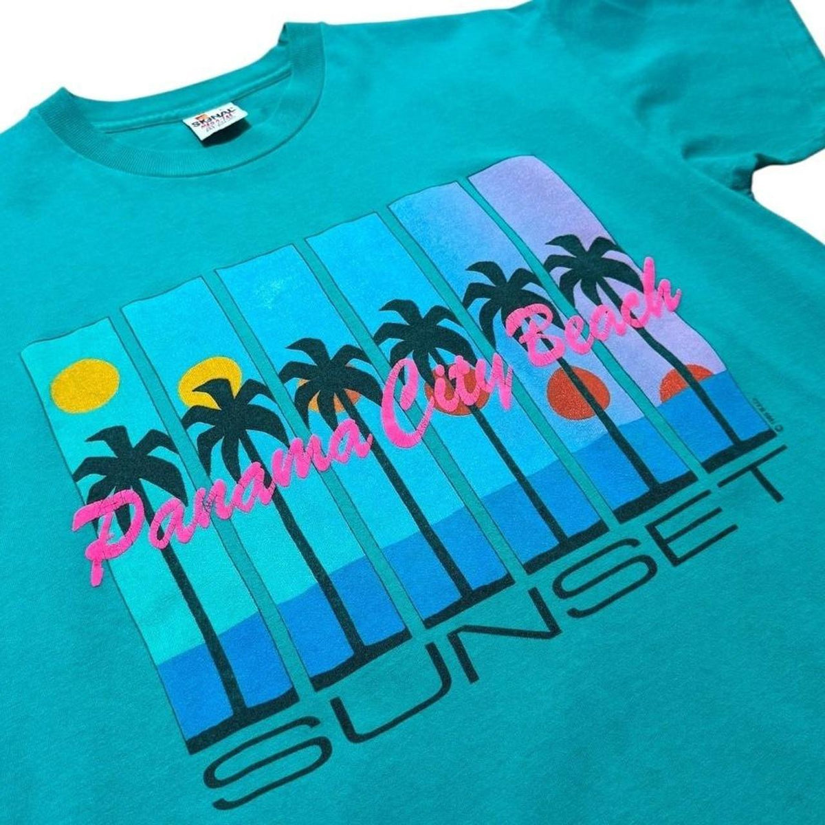 80s Panama City Beach Sunset Strip Neon Retro Art USA Graphic T-shirt