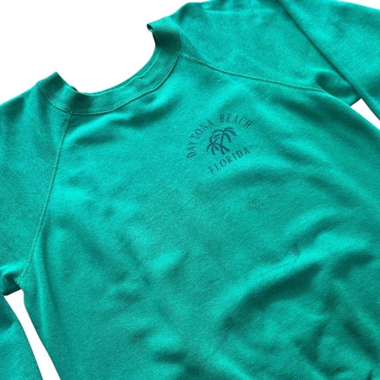 80s Pannill Daytona Beach Florida USA Teal Raglan Surf Palm Tree Sweater