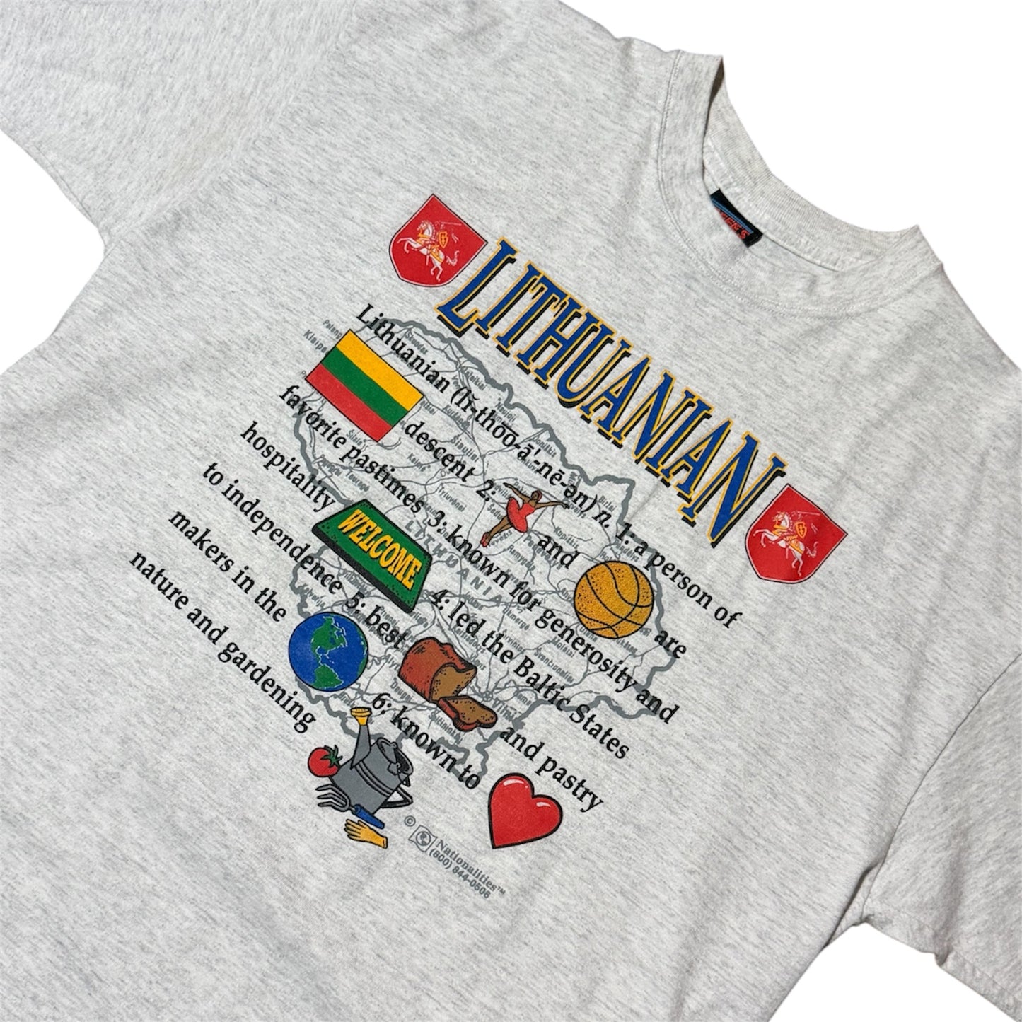 90s Lithuania Heritage Map Graphic Country Souvenir Tourist T-Shirt